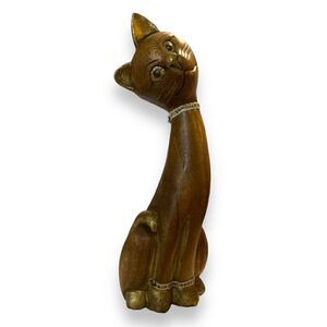 Vintage Large MCM Mid Century Carved Wood Cat Statue